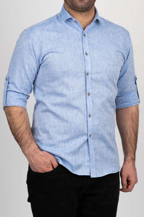 Camasa barbati slim fit albastra din in PREMIUM - guler clasic [2]