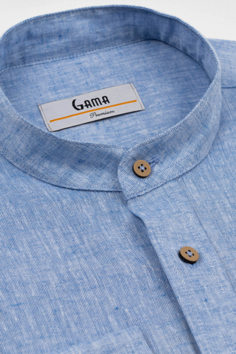 Camasa barbati slim fit albastra din in PREMIUM - guler tunica [5]