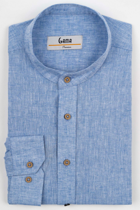 Camasa barbati regular fit albastra din in PREMIUM - guler tunica [3]