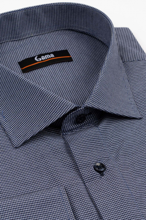 Camasa barbati regular fit bleumarin cu carouri mici albe 5XL - 6XL [3]