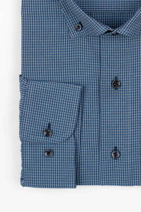 Camasa barbati regular fit albastra cu carouri bleu si bej 2XL [2]
