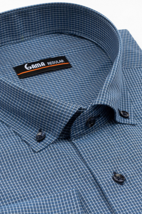 Camasa barbati regular fit albastra cu carouri bleu si bej 2XL [3]