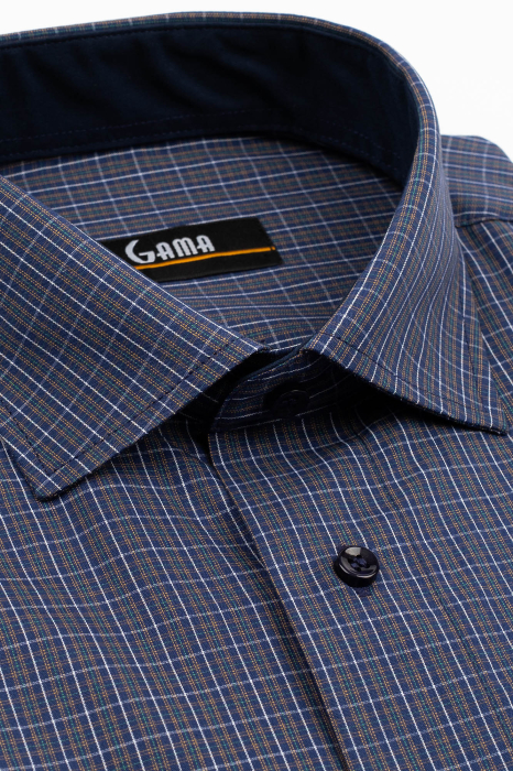 Camasa barbati regular fit navy cu caro fin alb, turcoaz si auriu [3]