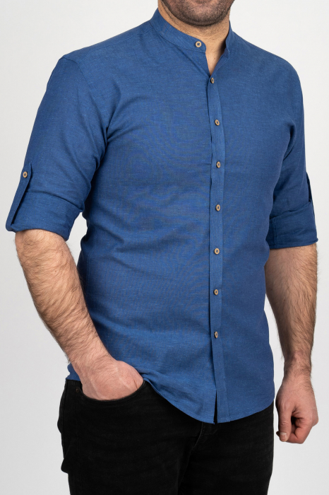 Camasa barbati regular fit navy din in PREMIUM - guler tunica [2]