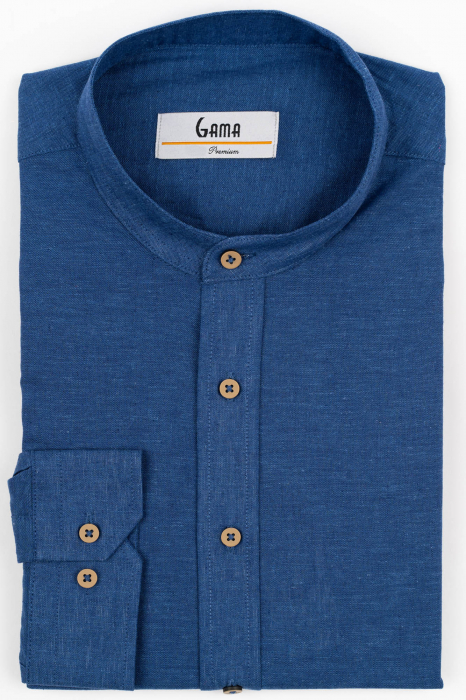 Camasa barbati regular fit navy din in PREMIUM - guler tunica [3]
