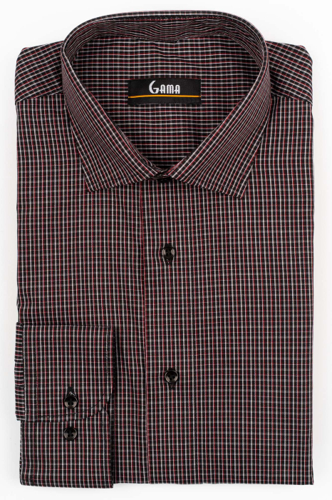Camasa barbati regular fit neagra cu caro fin gri si rosu [4]