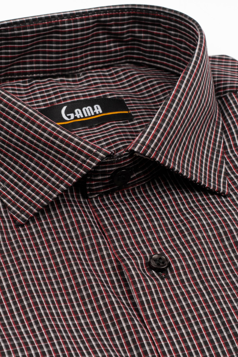 Camasa barbati regular fit neagra cu caro fin gri si rosu [3]