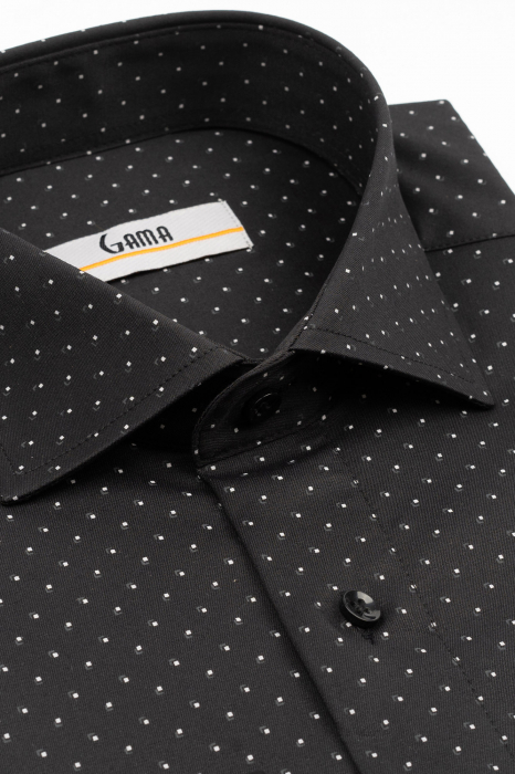 Camasa barbati regular fit neagra cu imprimeu alb si gri antracit CONFORT [3]