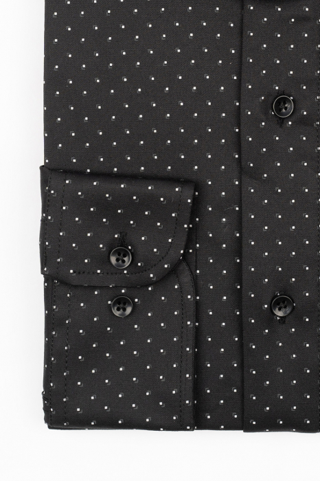 Camasa barbati regular fit neagra cu imprimeu alb si gri antracit CONFORT [2]