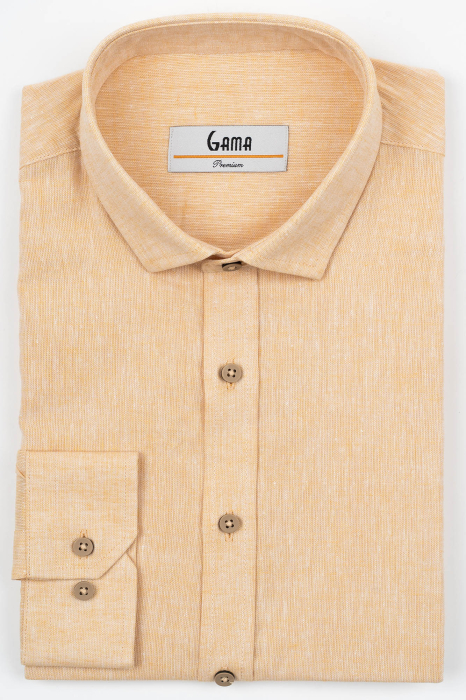 Camasa barbati slim fit ocru din in PREMIUM - guler clasic - 2XL [3]