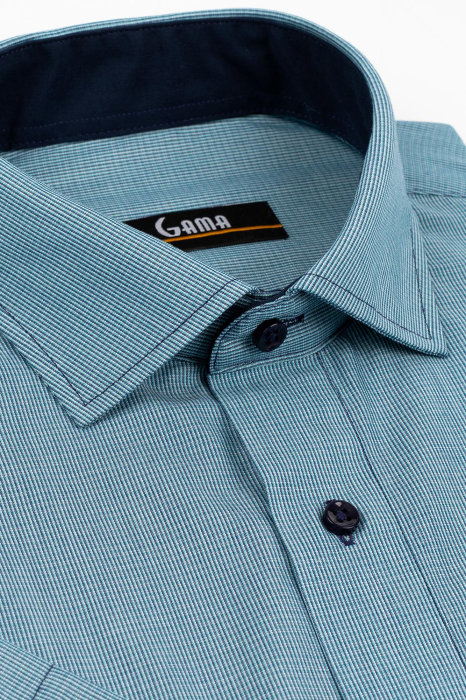 Camasa barbati regular fit turcoaz cu dungi fine bleumarin cu maneca scurta [2]