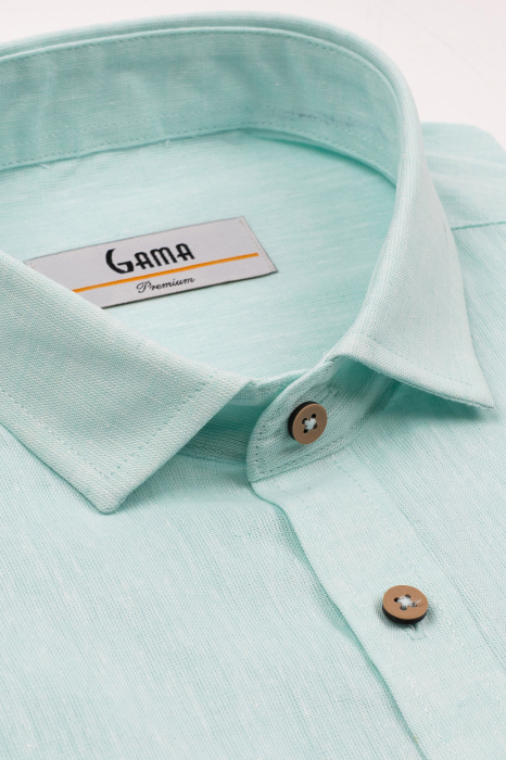 Camasa barbati slim fit turcoaz-deschis din in PREMIUM - guler clasic - 2XL [4]