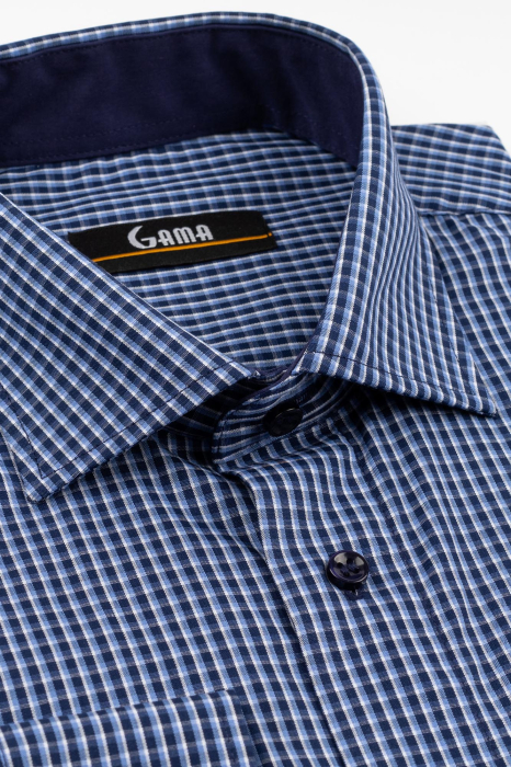 Camasa barbati regular fit bleumarin cu carouri bleu si albe 2XL-4XL [3]