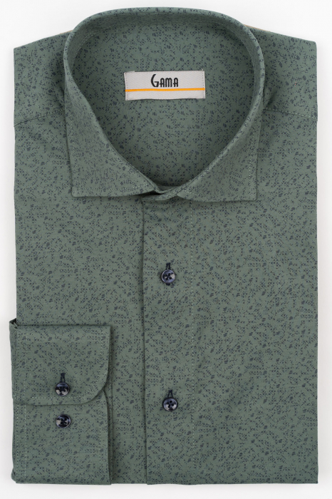Camasa barbati regular fit verde cu imprimeu abstract bleumarin CONFORT [1]