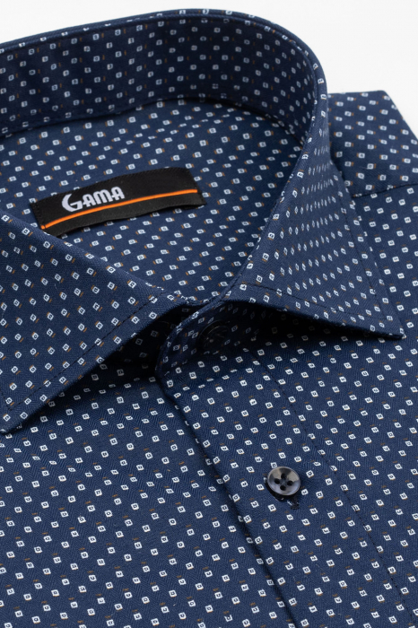 Camasa barbati regular fit  bleumarin cu imprimeu geometric bleu si gri [3]