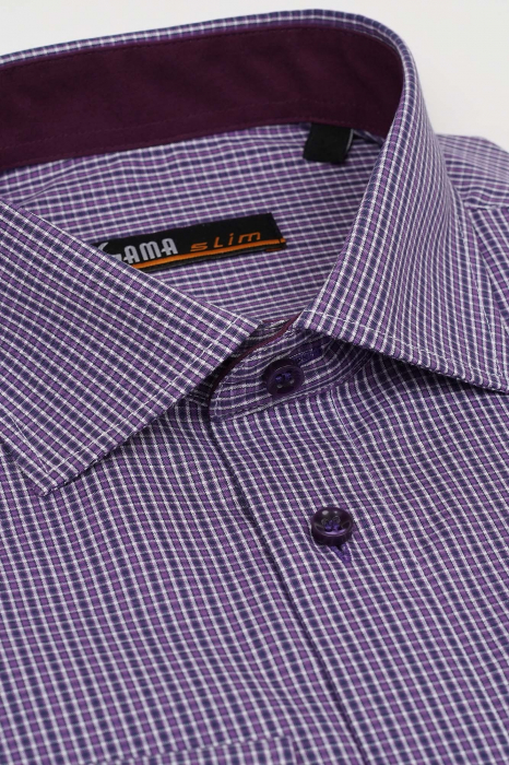 Camasa barbati slim cu carouri mov [3]
