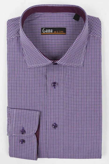 Camasa barbati slim cu carouri mov [2]