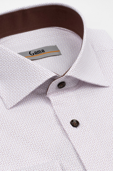 Camasa barbati slim fit alba cu imprimeu bordo si insertie -CONFORT [3]