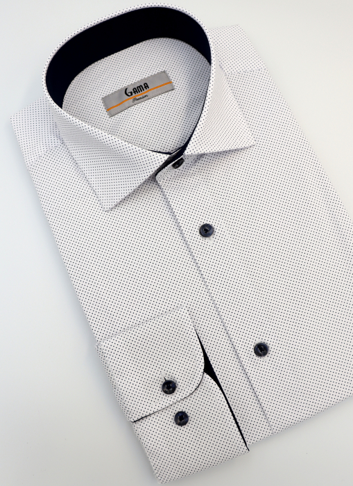 Camasa barbati slim fit alba cu buline bleumarin PREMIUM [3]