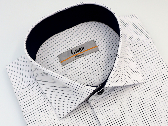Camasa barbati slim fit alba cu buline bleumarin PREMIUM [4]