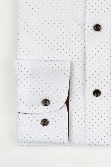 Camasa barbati slim fit alba cu buline maro si insertie [2]