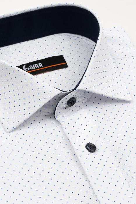 Camasa barbati slim fit alba cu buline albastre si insertie [3]