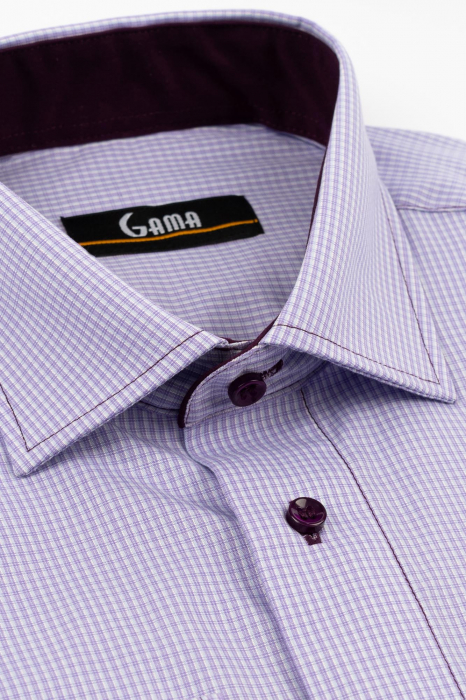 Camasa barbati regular fit mov cu caro alb si bleu [3]