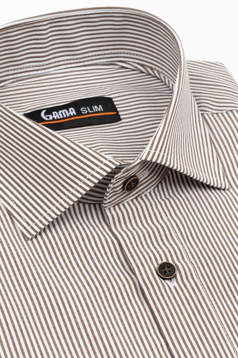 Camasa barbati slim fit alba cu dungi maro [3]