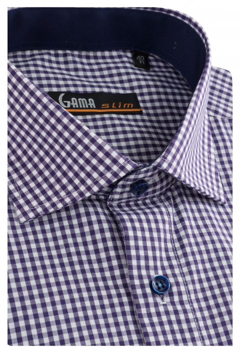 Camasa barbati slim fit alba cu carouri mov [2]