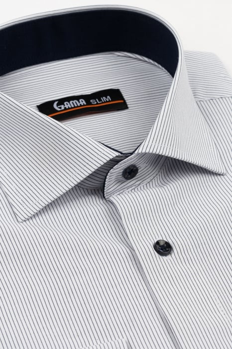 Camasa barbati regular fit alba cu dungi bleumarin [3]