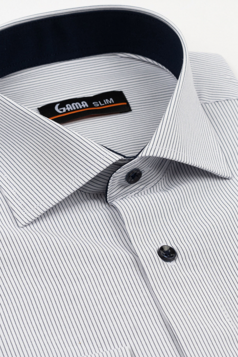 Camasa barbati regular fit alba cu dungi bleumarin 2XL-4XL [3]