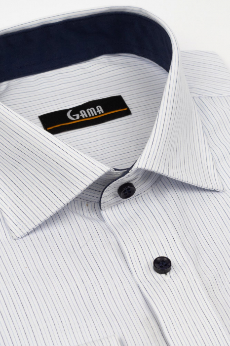 Camasa barbati slim fit alba cu dungi bleu si bleumarin [3]