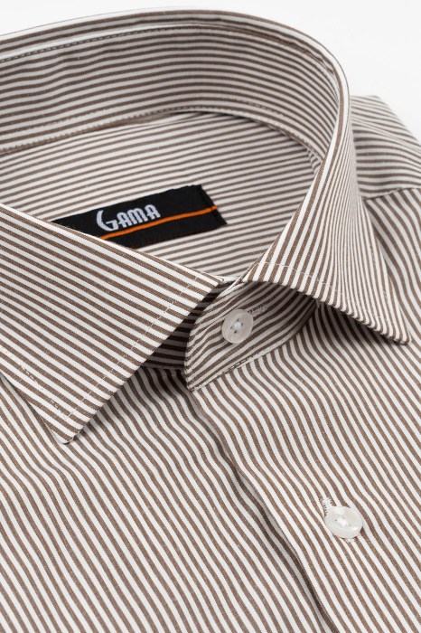 Camasa barbati slim fit alba cu dungi maro [3]