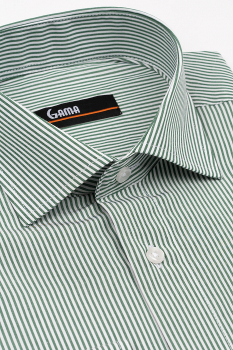 Camasa barbati slim fit alba cu dungi verzi [3]