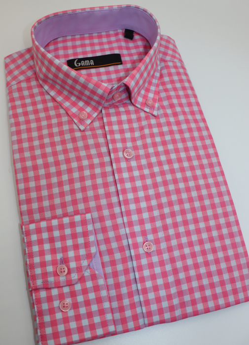 Camasa barbati slim fit cu carouri roz [3]