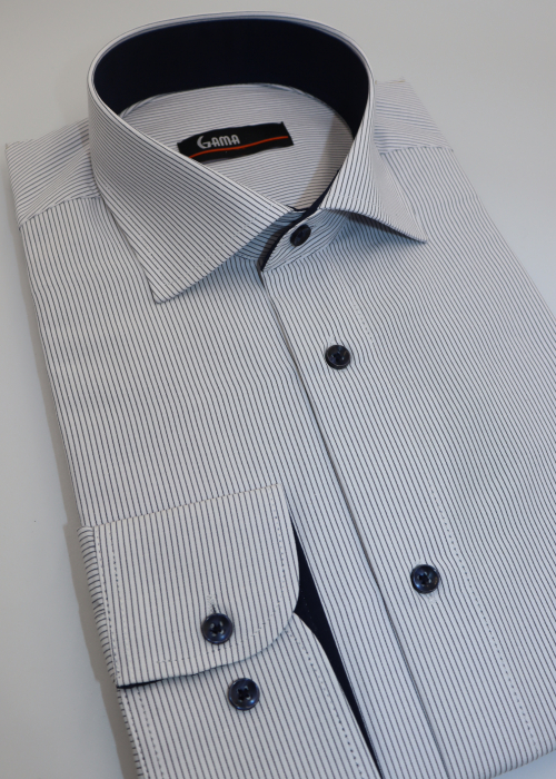Camasa barbati slim fit alba cu dungi bleumarin [3]