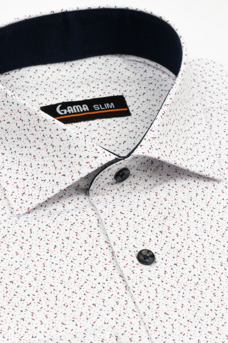 Camasa barbati slim fit alba cu imprimeu bleumarin si rosu [3]