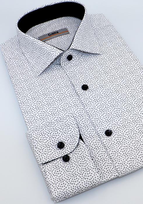 Camasa barbati slim fit alba cu imprimeu negru CONFORT [3]