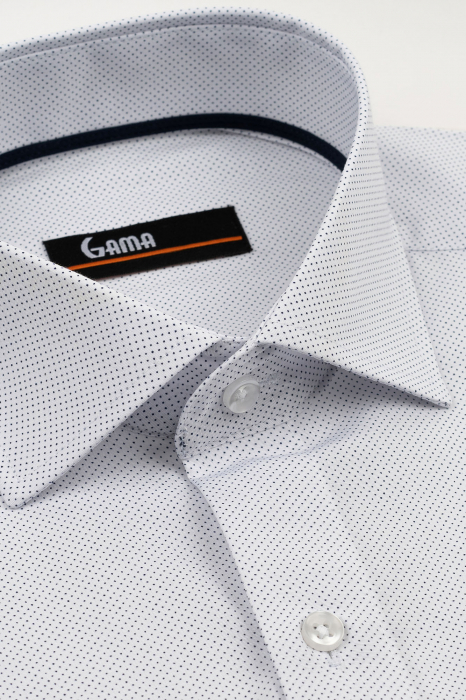 Camasa barbati slim fit alba cu buline bleumarin TALL [3]