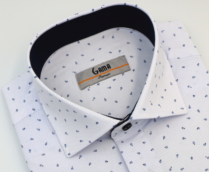 Camasa barbati slim fit alba cu insertie bleu si imprimeu albastru PREMIUM [4]