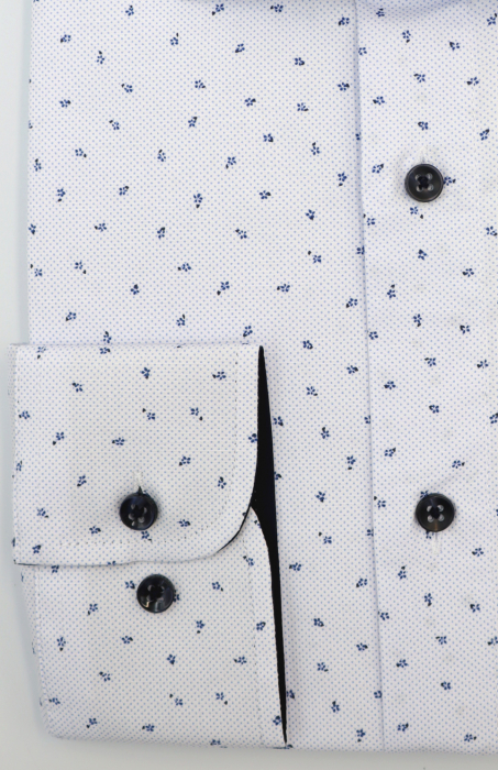 Camasa barbati slim fit alba cu insertie bleu si imprimeu albastru PREMIUM [2]