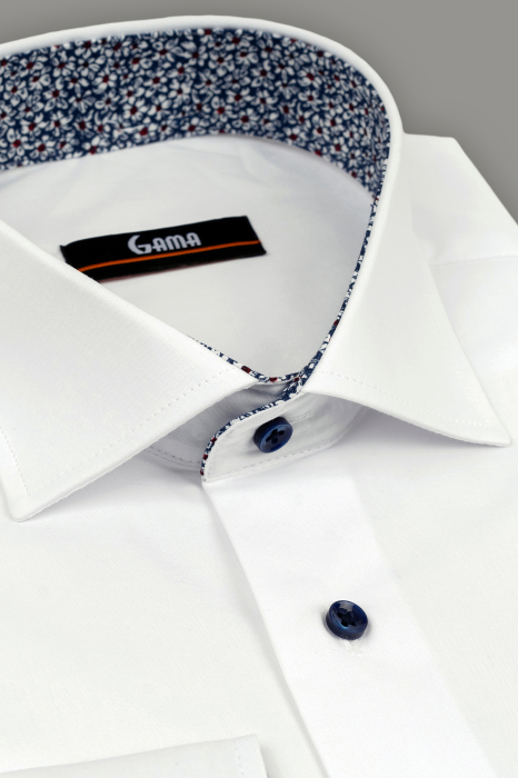 Camasa barbati regular fit alba cu insertie bleumarin cu flori la guler - 2XL [3]