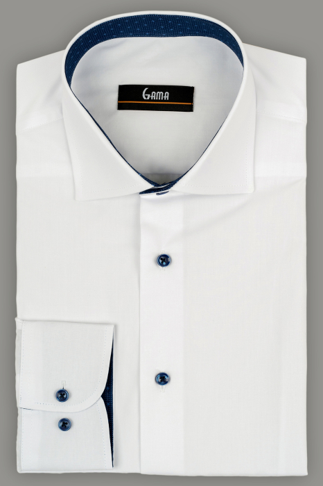 Camasa barbati slim fit alba cu insertie bleumarin la guler [1]