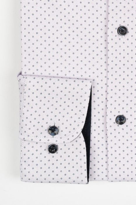 Camasa barbati slim fit alba cu insertie lila si imprimeu bleumarin CONFORT [2]