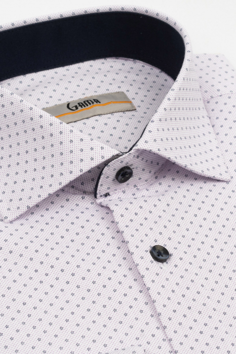 Camasa barbati slim fit alba cu insertie lila si imprimeu bleumarin CONFORT [3]