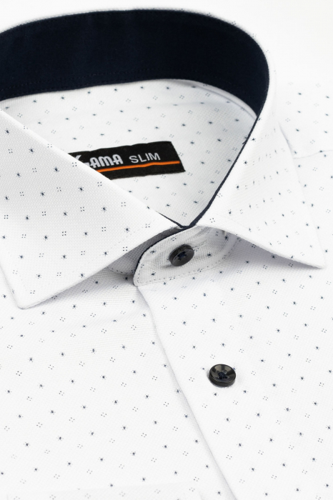 Camasa barbati slim fit alba cu imprimeu bleumarin [3]