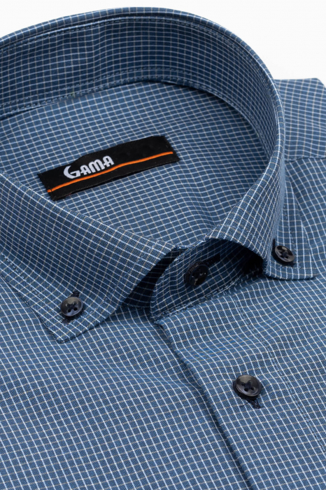 Camasa barbati regular fit albastra cu carouri bleu si bej [3]