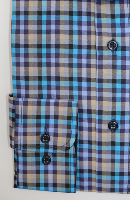 Camasa barbati slim fit cu carouri turcoaz, bleumarin si maro [2]