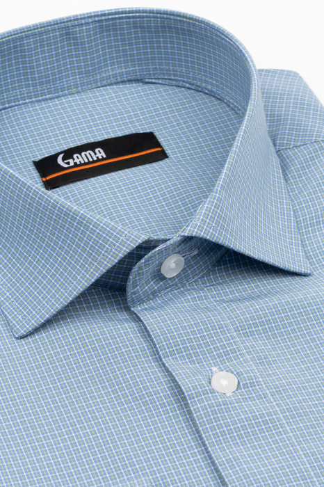 Camasa barbati slim fit albastra deschis cu carouri verzi si albe [3]