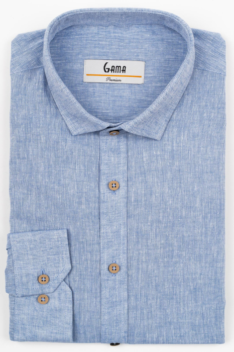 Camasa barbati slim fit albastra din in PREMIUM - guler clasic [8]